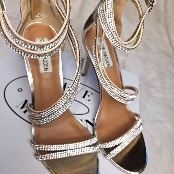 Steve Madden Fiffi Gold Rhinestone Strappy High-Heel 8M - Picture 8 of 11